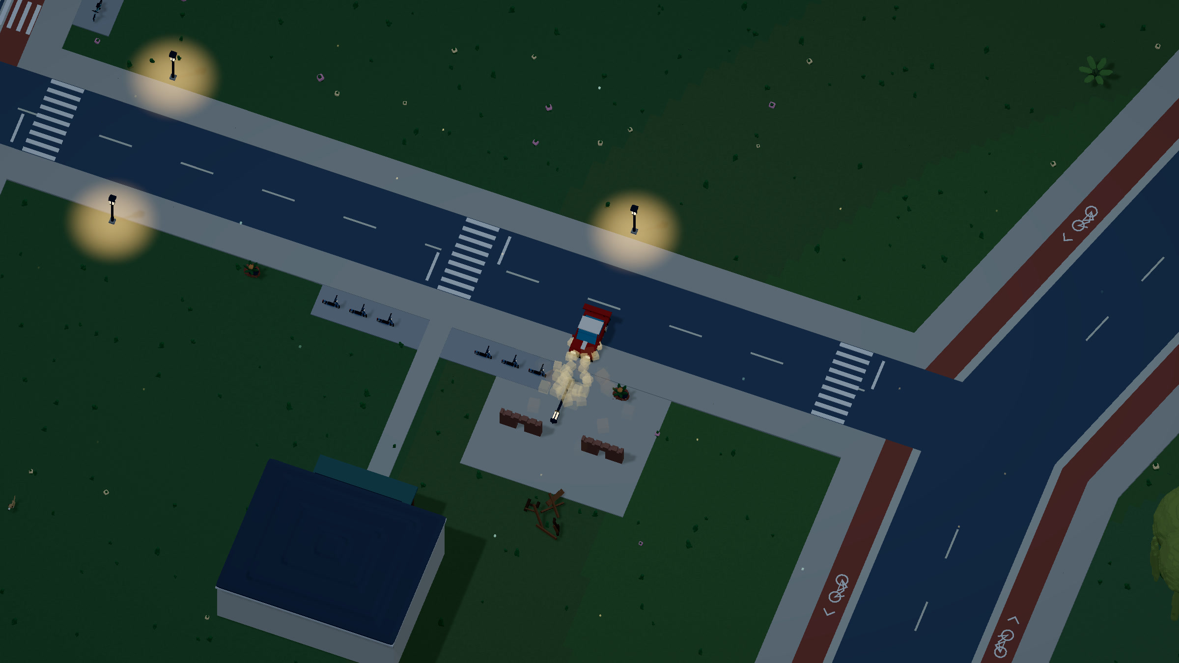 A streetlight falling after a car impact