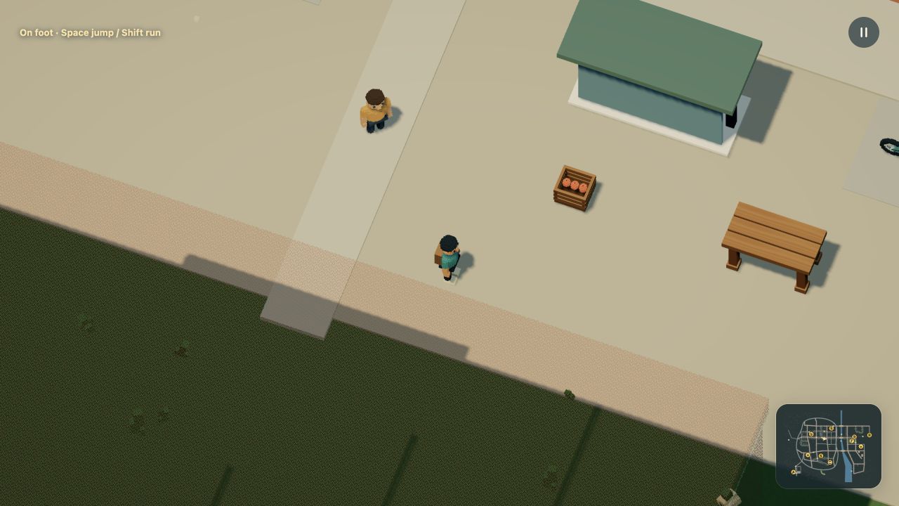 A pedestrian watching the nearby player in the town square