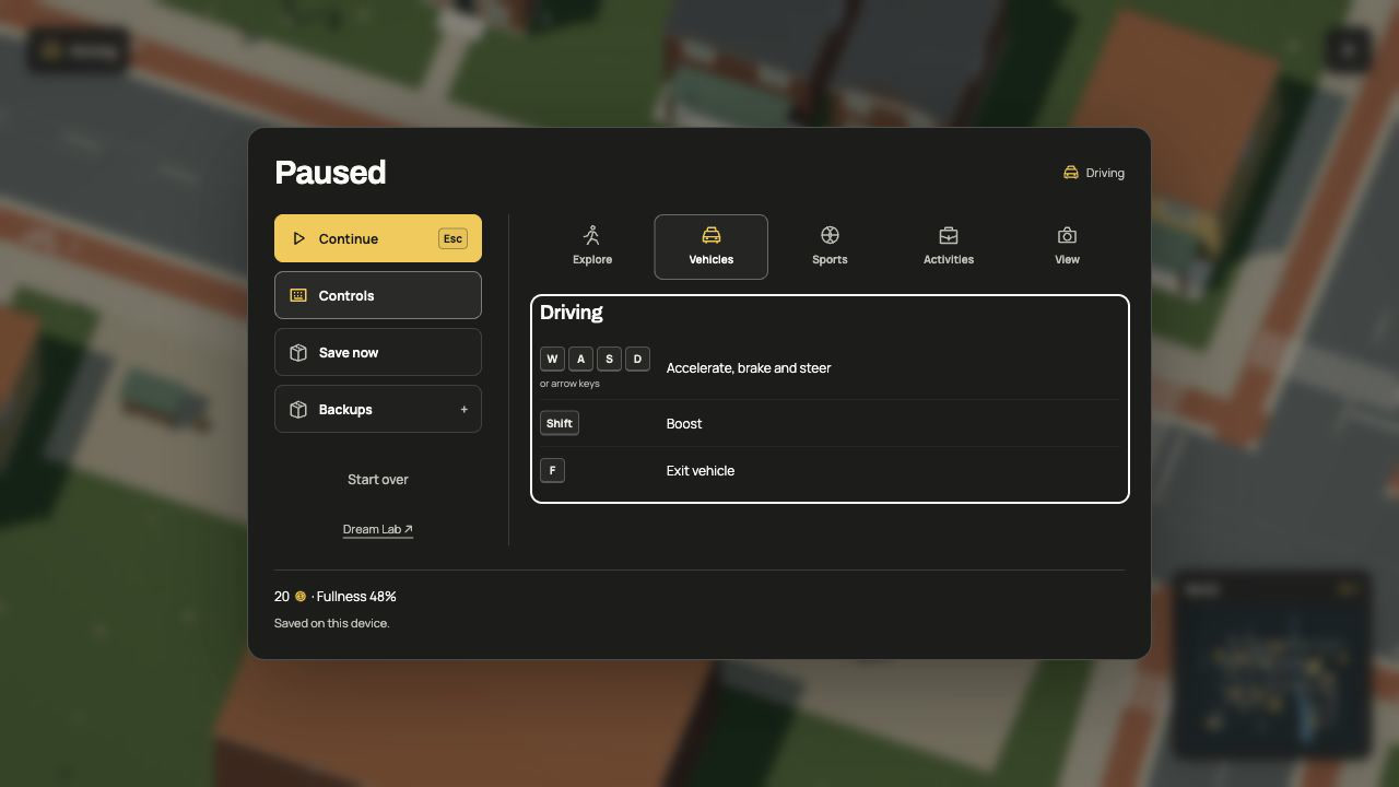 The pause menu and contextual key guide