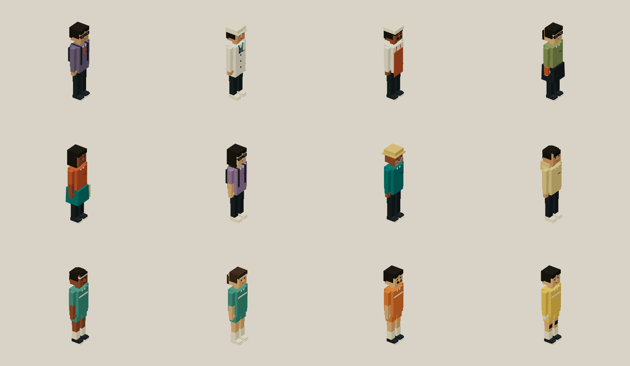 The twelve live character variants composed in Dream