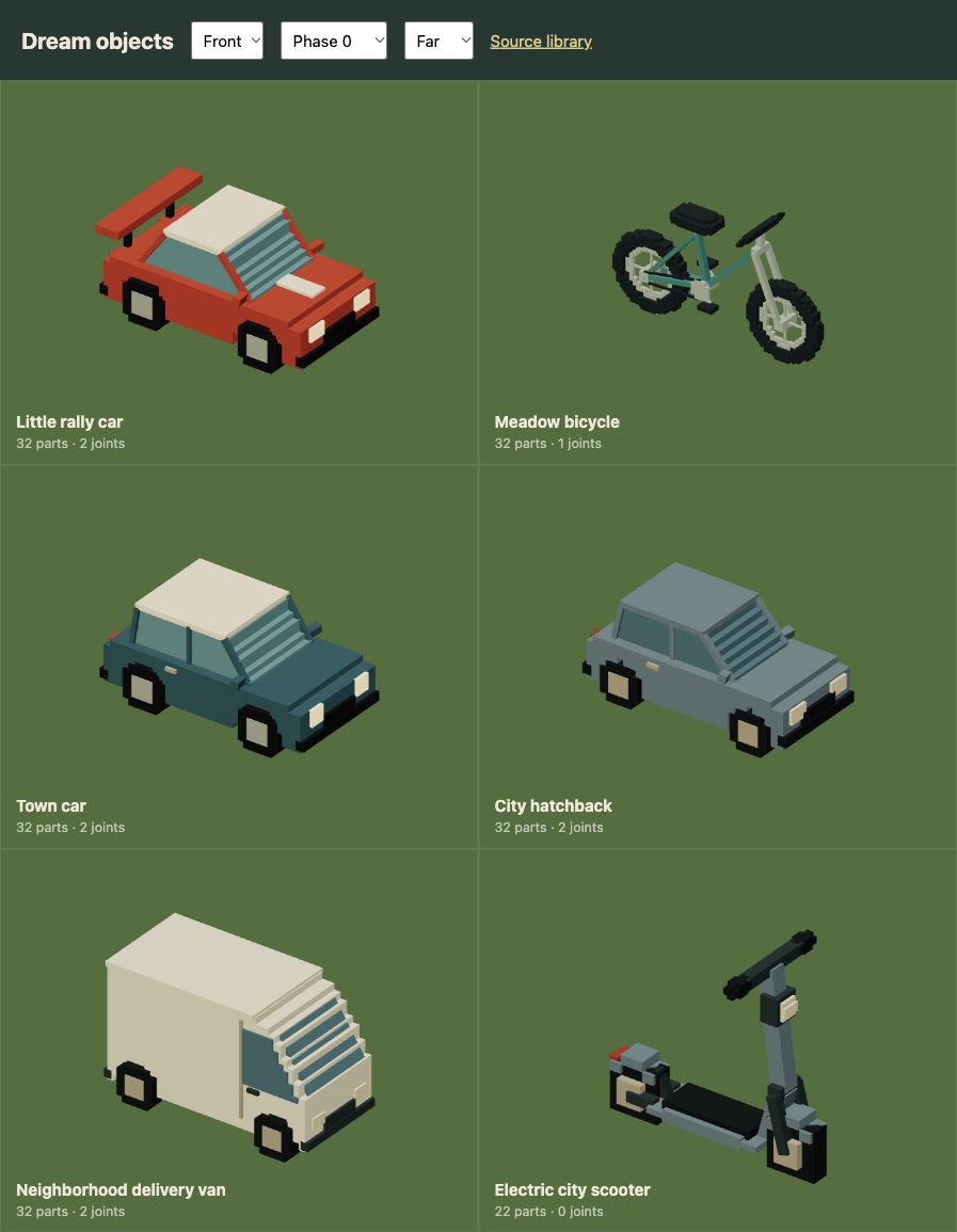 Cars, bicycle, van and scooter with connected frames and shaped bodies