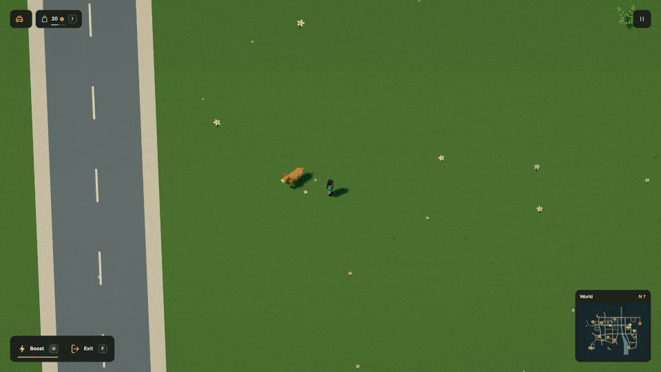 A deer moves away from the approaching player